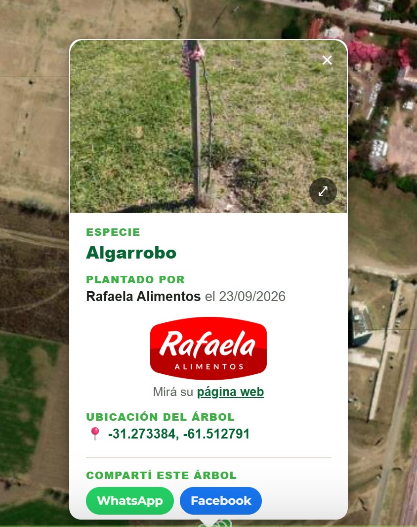 Ficha de un árbol de Rafaela Alimentos en el mapa de Co-Crear